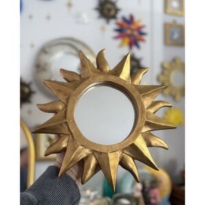 Vintage Celestial Sun Moon Whimsigoth 11" Sun Sunburst Mirror Gold Wall Hanging
